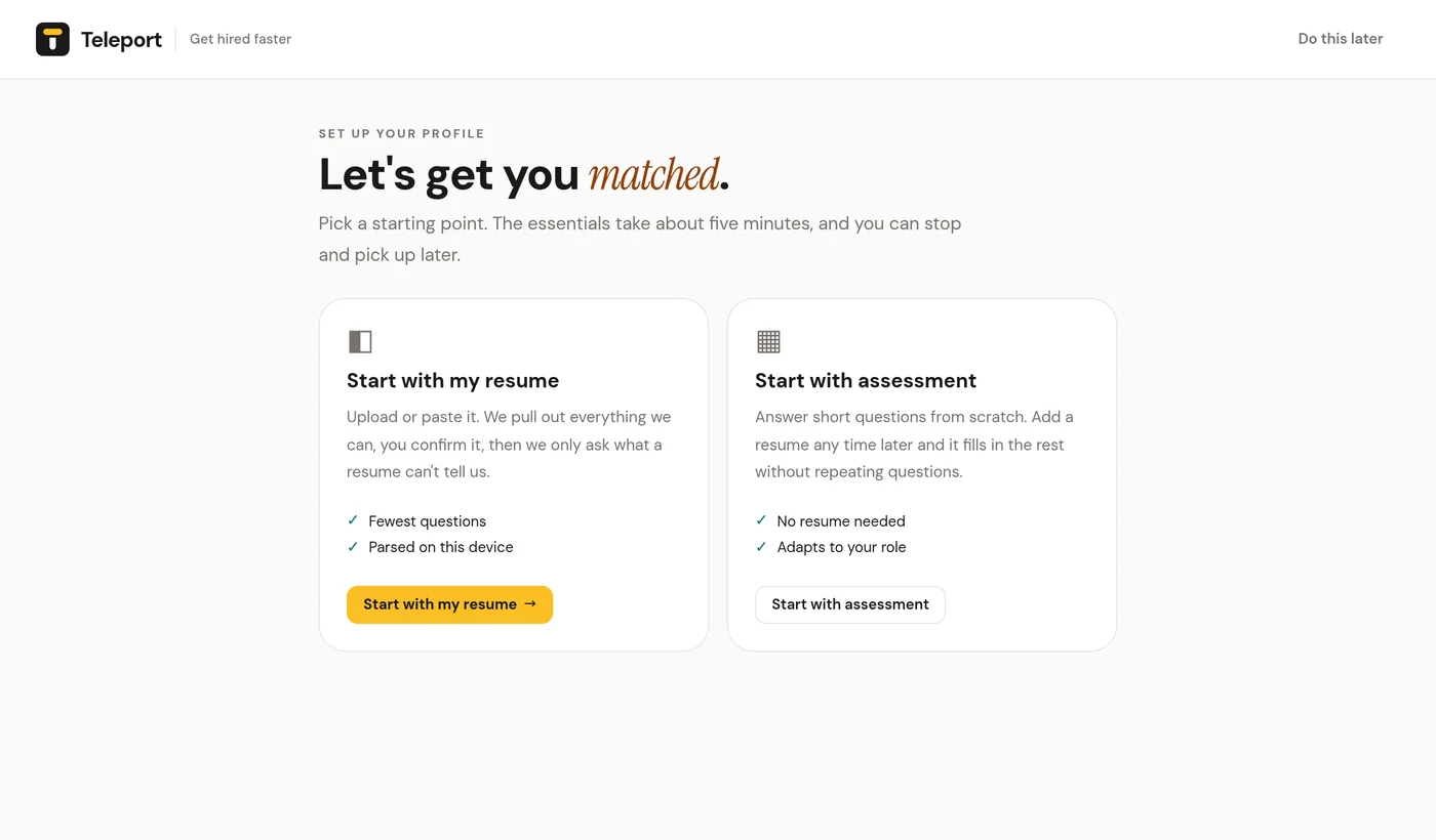 Onboarding: start with my resume or start with assessment